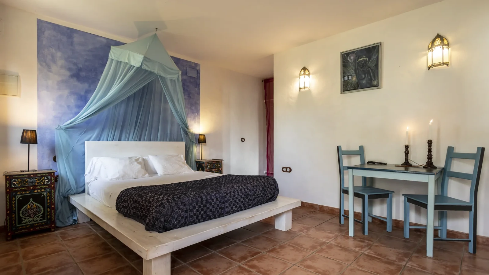 Habitación Boutique: dormitorio con dosel azul · Paraíso Perdido