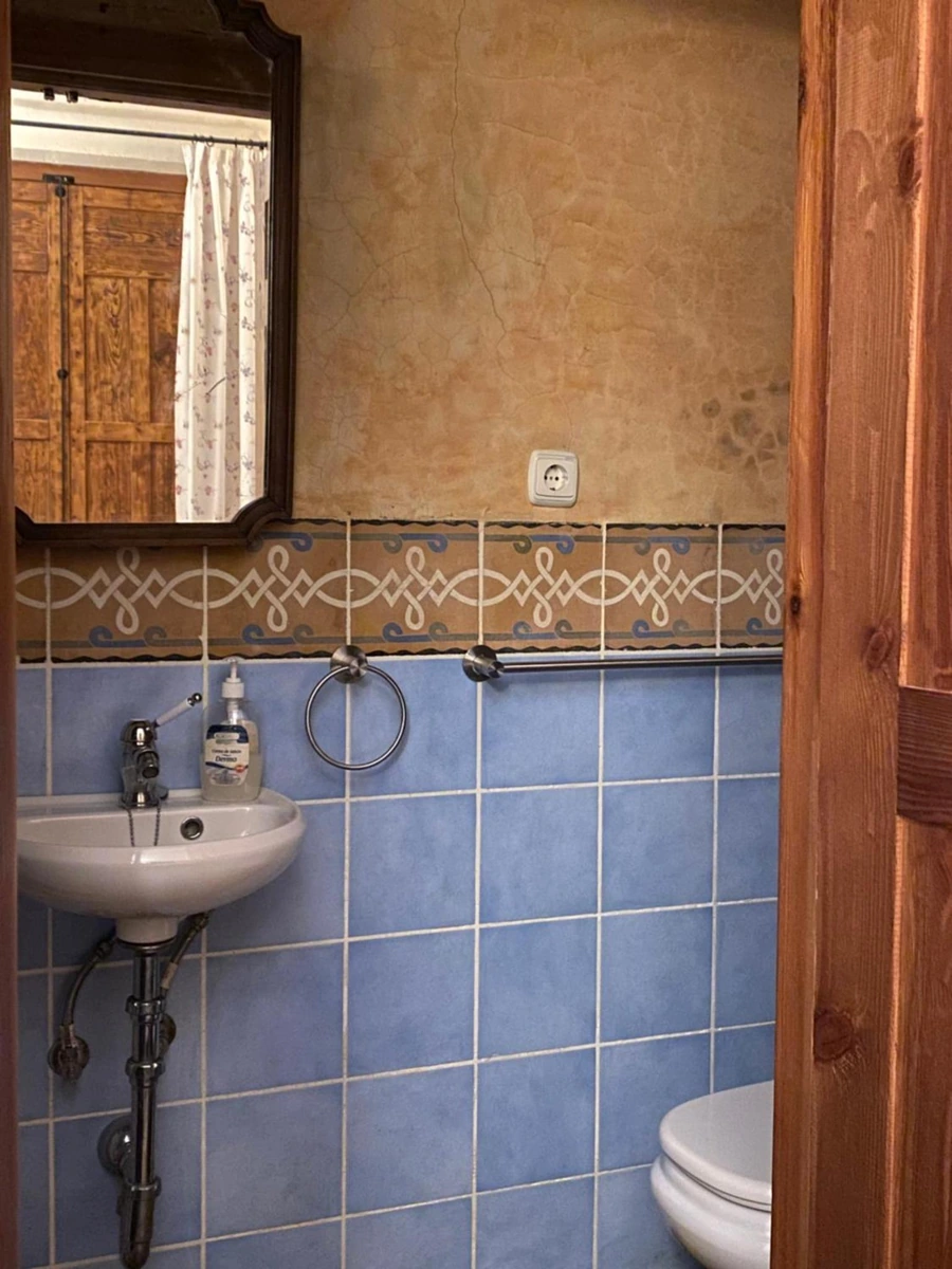 Baño de La Cerquilla del Médico con azulejos azules. · La Cerquilla del Médico