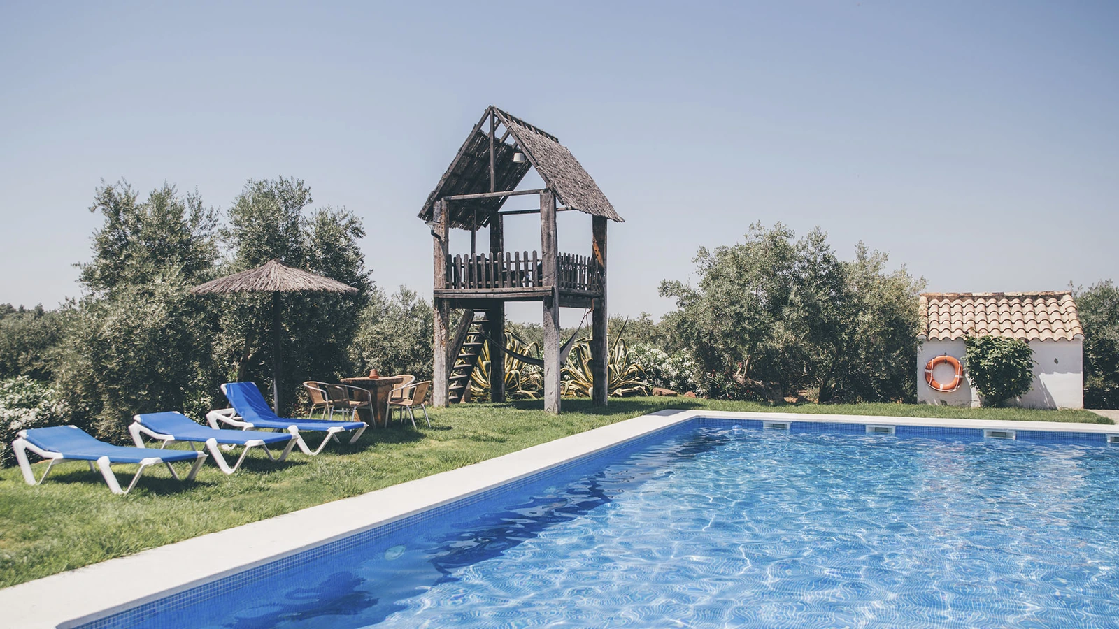 Piscina del hotel y jardín · Molino La Nava