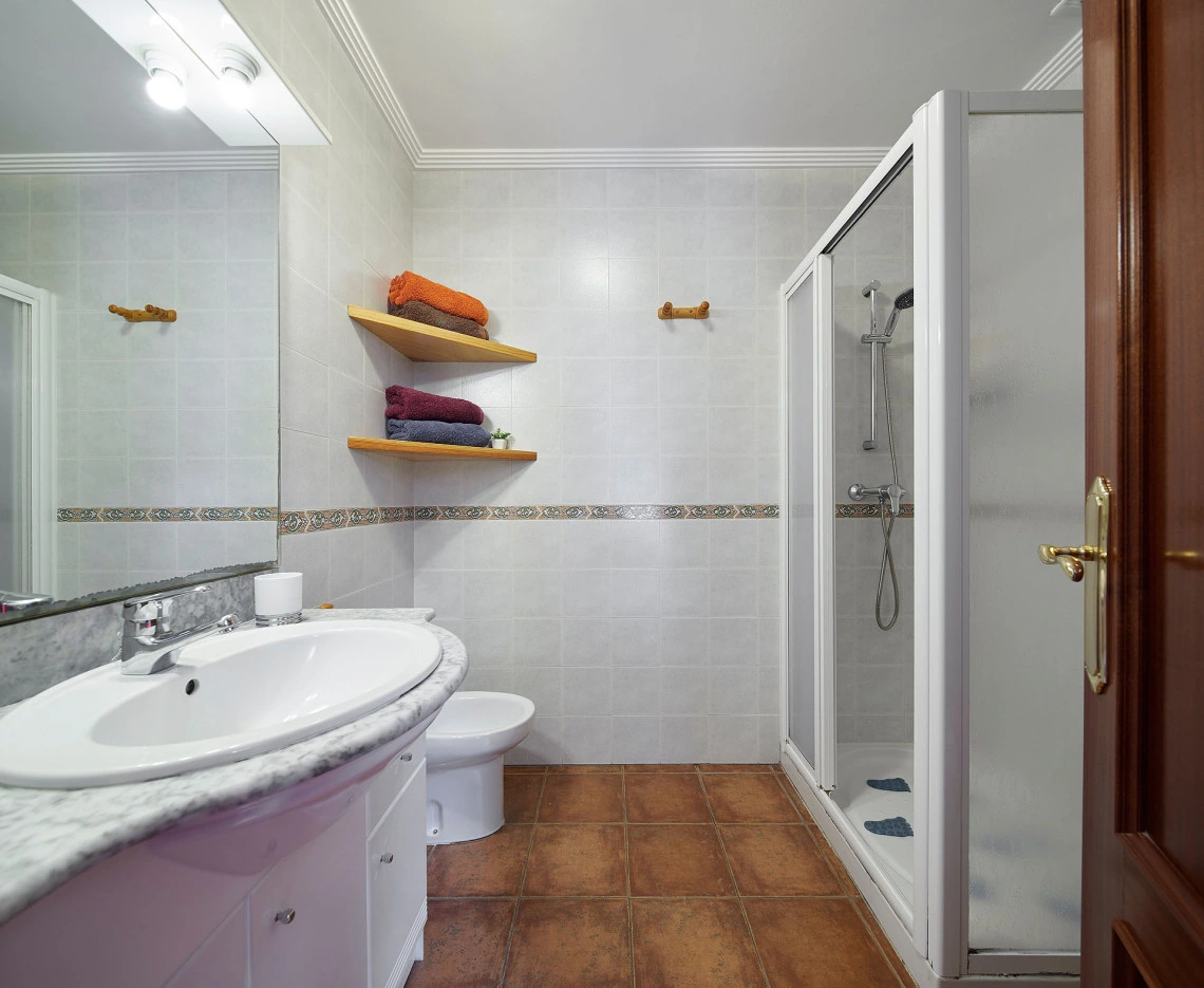 Baño de Mendi con lavabo y cabina de ducha · Epotx Etxea