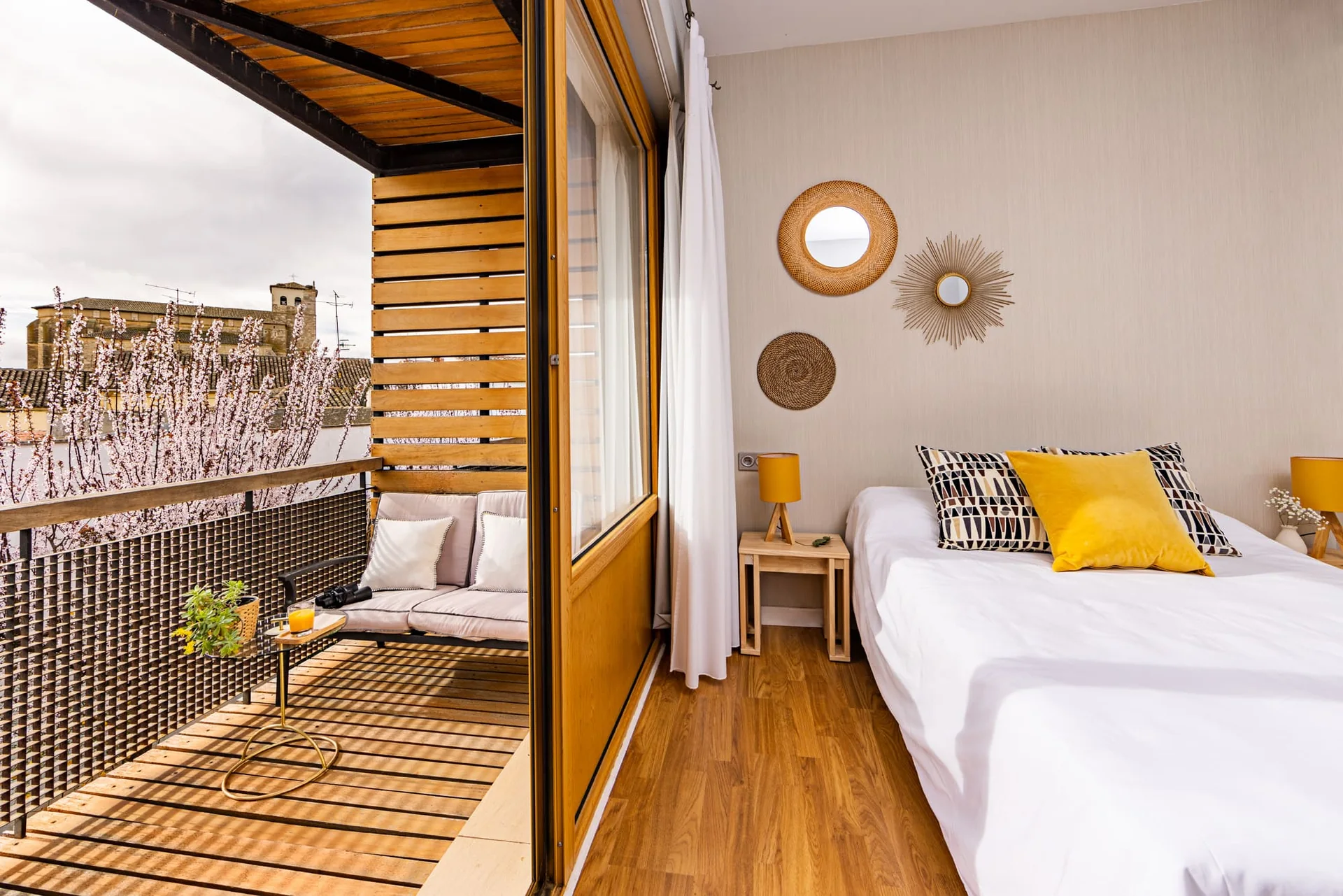 Habitación individual con balcón del Eco Hotel Terrafranca en Frómista, Palencia